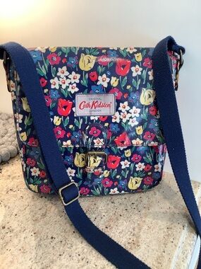 Cath Kidston Navy Tulips Crossbody Bag Coated Cotton